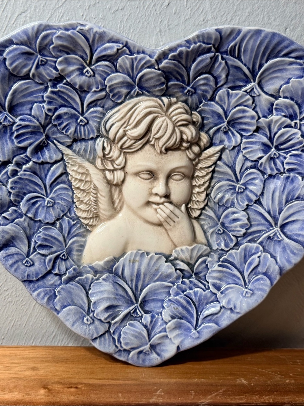 Vintage Italian Made Blue Cherub Relief Wall Art Plaque - Picture 2 of 10